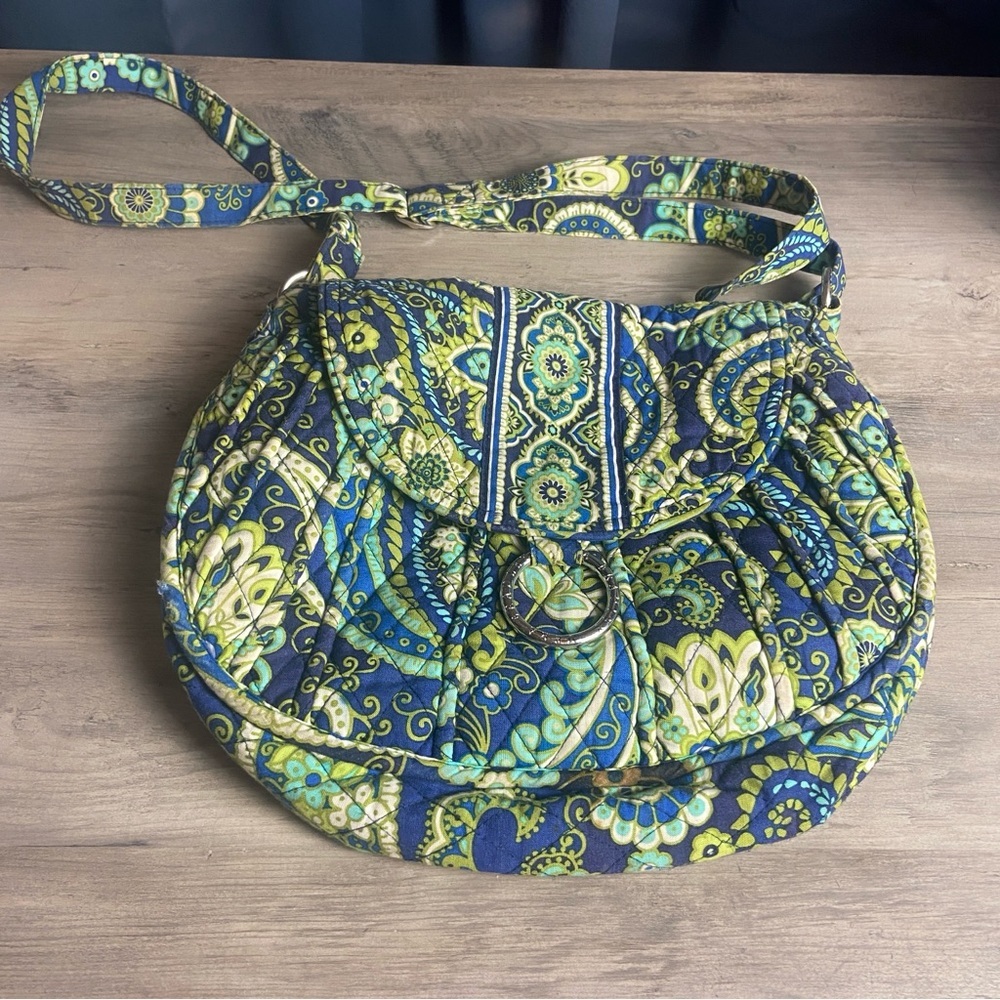 Vera Bradley Rhythm & Blues Saddle Up Crossbody Bag Womens Blue Green Quilted - Picture 3 of 16